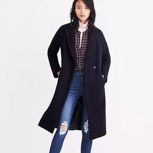 Madewell Wool Atlas Long Cocoon Coat Black Size 8